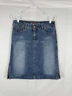 Vintage Y2K Silver Jeans Co. Denim Mini Skirt Side Slits Size 29 Made in Canada